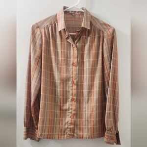Rodier Paris Women's Plaid Cream And Orange Shirt, Size 38.
